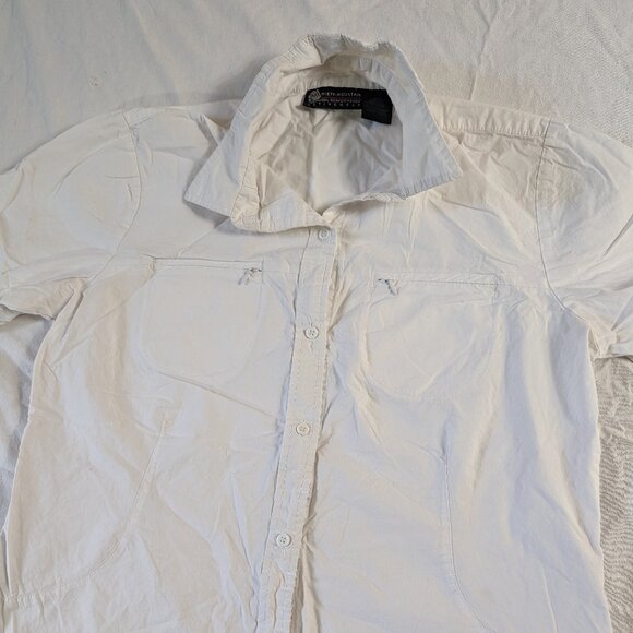 MISTY MOUNTAIN ACTIVEWEAR WOMEN'S SIZE LARGE WHITE SHORT SLEEVE BUTTON FRONT - Picture 2 of 16